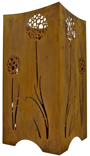 Rostikal Metall Feuertonne mit Motiv 57 cm Gartendeko Feuerstelle mit Pusteblumen