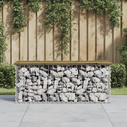 Rantry Banc gabion - Banc de parc, meuble - Panier en pierre - Panier métallique - Banc de jardin - Banc de gabion - Banc de jardin en gabion - 103 x 31,5 x 42 cm - En bois de pin imprégné