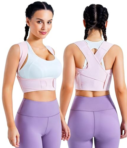 Bingrong Correttore Posturale Spalle Schiena Donna Fascia Lombare Supporto Schiena Regolabile Busto Ortopedico Lombare per Schiena Dritta (Rosa, XL-XXL)