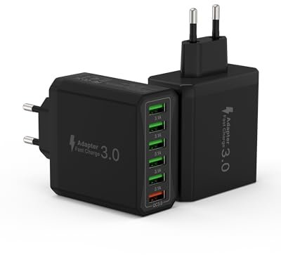 Caricatore USB Multiplo 6 Porte 2-Pack con Quick Charge 3.0, 33W Alimentatore Rapido per iPhone 14/13/12/11/XS/8, Samsung, iPad