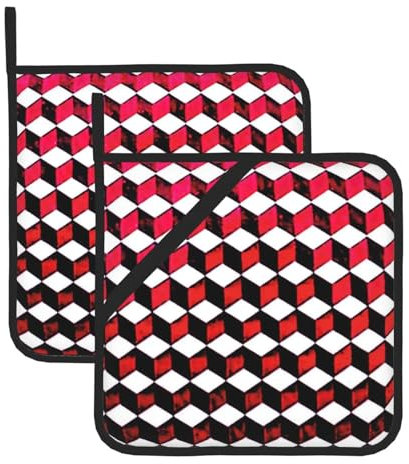 Lot de 2 maniques à carreaux rouges 3D résistants à la chaleur pour cuisine, pâtisserie, barbecue