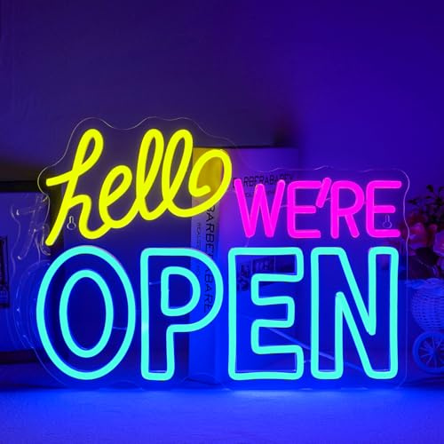 Ineonlife Open Schild Led We are Open Noen Schild für Wanddekoration, Leuchtschild Business Operations mit Dimmbar Usb, Blau Gelb Rosa Open Led Schild für Business Bar Shop Salon Hotel Cafe Store