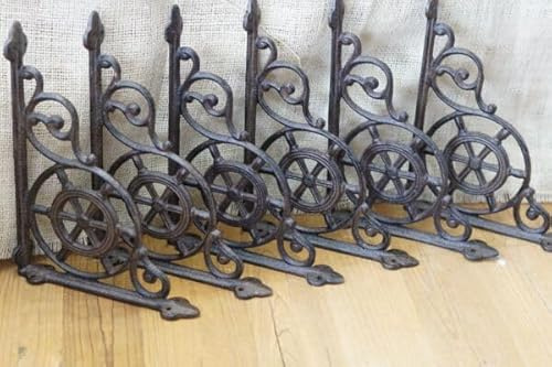 For 6 Cast Iron Ship Wheel Nautical Braces Shelf Bracket RUSTIC Corbel Mantle Suppor for Wall Shelving, Decorative Vintage Antique Style Design, home decor, Farmhouse, Home decor