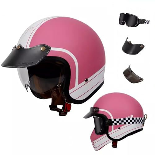 QJWMatic Motorrad-Jethelm, 3/4-Helm, Retro-Halbhelm für Herren und Damen, mit Visier Vierjahreszeitenhelm für Erwachsene Moped-Scooter-ATV-Helm ECE-geprüft F,M55-56CM