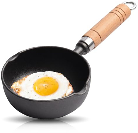Yuragim Gusseisenpfanne Klein, Mini-Pfanne für ein Ei, 13 cm Minipfanne Bratpfanne Eierpfanne mit Griff, Kleine Pfanne Gusseisen Gusspfanne Spiegeleipfanne Brat- & Universalpfannen für Kochen, Camping