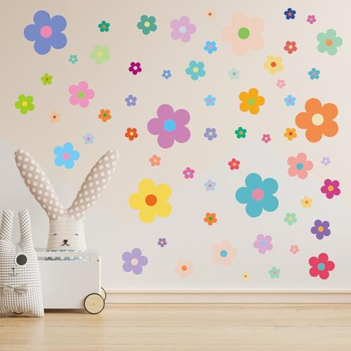 Onperpoe 63 Pcs Colorful Floral Wall Stickers, Waterproof PVC, 30*20cm, Floral Style, Suitable for Walls, Tiles, Indoor/Outdoor, Ages 5-17