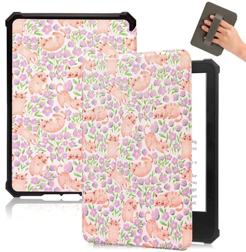 Fancity Hülle Kompatibel mit 6 Zoll Kindle 11. Generation 2024 2022 Release | Weiche TPU & PU Leder Hülle Kompatibel mit 6 Kindle 11th Generation, Handschlaufe Intelligente Schlaf/Wachen, Sleepy Cats