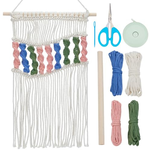 FREEBLOSS Makramee Wandbehang Set Spiralknoten Makramee Wandbehang Set DIY Mehrfarbige Makramee Wandkunst DIY Makramee Fransen Aufhängeset Makramee Set Mit Anleitung Für Anfänger Und Erwachsene
