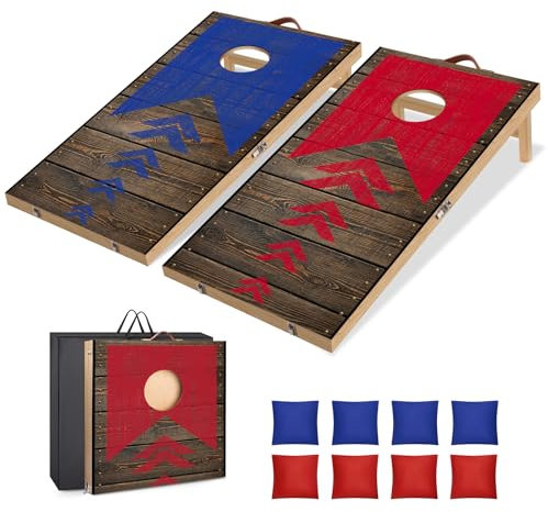 NZQXJXZ Faltbar Cornhole Spiel Outdoor Cornhole Säckchen mit 6 Bohnensäcke & Tragetasche für Hinterhof, Rasen, Strand 2-in-1 Camping Outdoor Spiel Set Cornhole Wurfspiel, 60 x 35 cm