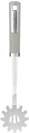 Laura Ashley Spaghetti Server with Soft Touch Handles - Heat-Resistant, and Dishwasher Safe Stainless Steel Pasta Spoon, Perfect for Draining, Serving, and Portioning Pasta - Sage Leaf