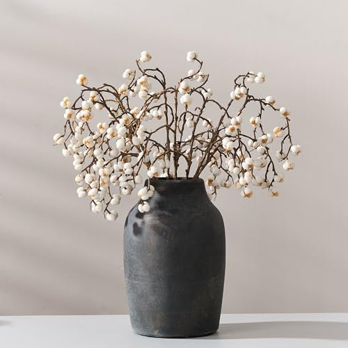 PORCER Ceramic Rustic Farmhouse Flower Vase, 7.2 Inch Boho Terracotta Vase for Home Decor, Living Room, Table, Shelf, Mantel Decoration, Farmhouse-Bronze