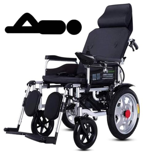Fauteuil roulant électrique robuste avec appui-tête, pliable et portable, commande électrique ou manuelle, dossier et pédale réglables, joystick à 360°(Black,12A)