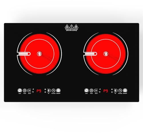 VBGK Plaque Vitrocéramique 2 Feux, Table de Cuisson 220V 3520W, Commande Tactile, 9 Niveaux de Chauffage, Minuterie et Sécurité Enfant, Encastrable et à Poser, Plaque de Cuisson Electrique