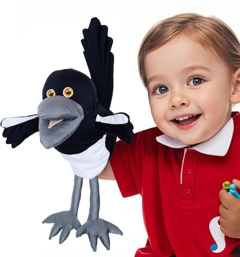 STEVE and MAGGIE Plush Toy – Maggie Magpie Hand Puppet for Kids 1+, Soft Bird Puppet for Pretend Play, Nursery Rhymes & Learning, Interactive Toddler Toy for Bedtime Stories and Social Skills(Small)