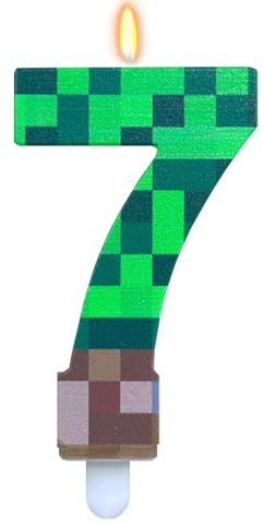 ParPix 7 pixel födelsedagsljus set om 7 år, pixel födelsedagsljus för flickor pojkar grön pixel 7 videospel, pixelljus, sifferljus, pixeltema, 7 ljus