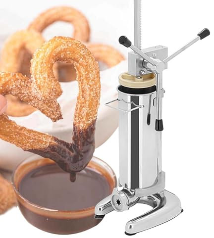 Manual Churro Maker, 2L/3L Commercial Spanish Donut Churrera Churro Maker Machine - 5 Kinds of Molds, Stainless Steel Vertical Cream Jam Filling Machine, Snack Equipment,3L