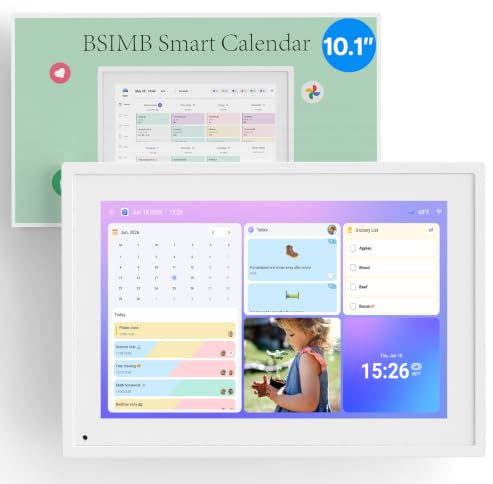 BSIMB Calendario digital de pared de 10.1 pulgadas, gráfico de tareas, calendario inteligente electrónico digital para planificador familiar, pantalla táctil FHD 1080P, montaje en pared y escritorio