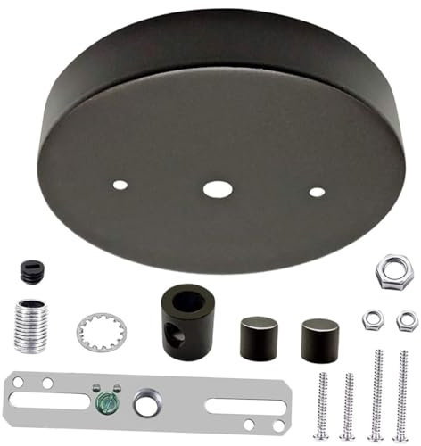 HOMSFOU Rosace de Lustre Métallique 6 Pouces Noir Plaque de Plafond Robuste en Fer Kit Suspendre pour Luminaire Salon et Lampe Plafond Décoratif pour Lustre Suspendu Installation
