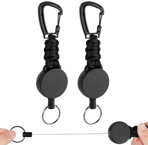 Vicloon Infällbar märkesrulle, 2 st slitstark karbinhake nyckelring rullklämmor utdragbar nyckelring med infällbar kabel i stål och paracord för ID-korthållare