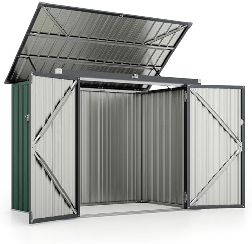 COSTWAY Casetta per Spazzatura Esterna 1,51㎡, Capanno da Giardino Bloccabile in Metallo Zincato Resistente alle Intemperie con Doppie Aperture e 2 Porte, Ripostiglio per Patio (Verde)