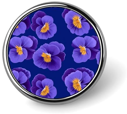 Purple Pansies Flowers Round Lapel Pin Button Brooch Tie Badge Elegant Hat Clothing Jewelry Accessories