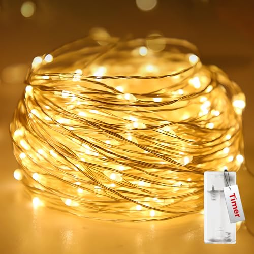 kolpop Lichterkette Batterie Timer, 2m 20LEDs Lichterkette Fairy Lights, Micro Klein Innen Lichterkettenbatterie für Weihnachten, Schlafzimmer, Party, Hochzeit, Baumdekoration, Warmweiß