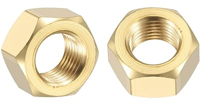 Kozelo 8pcs Hex Nuts - [3/8-24] Brass Hardware Nuts for Mechanical Repair & Assembly, Electrical Fastening, Standard Fine Thread Nut, Yellow
