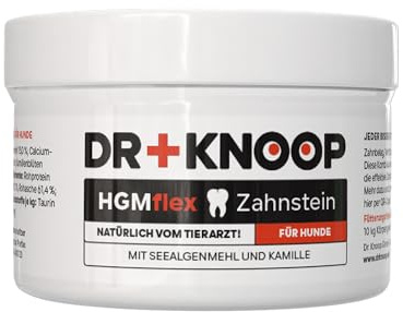 HGM Hund Zahnsteinpulver, gegen Zahnstein & Maulgeruch, Pulver mit Seealge & Kamille, natürliche Zahnpflege für Hunde, einfache Anwendung statt Zähneputzen – HGMflex von Tierarzt Dr. Knoop 2 x 100g