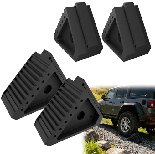LZQ Dreieckige Gummi Unterlegkeile Auto Radstopper Bremskeile PKW Anhänger Wohnmobil, Anti-Rutsch Radkeil Wheel Chocks Radvorleger Schwerlast- Schwarz, 4 Stück