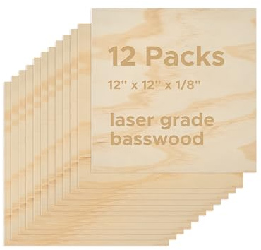 OMTech 12er-Pack Kiefern-Furnierplatten, 300x300 mm Sperrholzplatten für Laserschneiden und Gravieren, 3mm Sperrholz-Lasercutter-Rohlinge Verbrauchsmaterial für Heimwerker-Workshop DIY Bastelprojekte