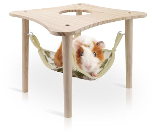 Jinzhenhong Meerschweinchen-Hängematte mit verdickter hohler Holzplattform, 20 × 20 cm, Hamster-Hängematte mit Ständer, Multi-Pet-Kleintier-Versteck für ausgefallene Ratten, Zwergigel und syrische