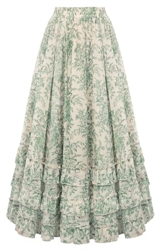 SCARLET DARKNESS Falda larga de gasa floral para mujer, cintura alta, elástica, con volantes, con bolsillos