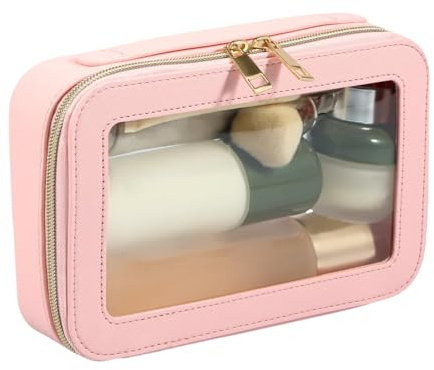 Klare Make-up Tasche - Kosmetiktasche Reißverschluss | Große Wasserfeste | Kulturbeutel | Vegan Leder Organizer Frauen, Reisen, Zuhause, Badezimmer, Kosmetik, Tägliche Aufbewahrung, Zubehör