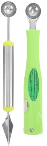 NUOBESTY Cuillère à Boules de Pastèque 2 Pièces en Acier Inoxydable et Plastique, Outil Cuisine Multifonction pour Découpe et Sculpture de Fruits, Accessoire Pratique pour Salade