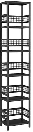 Tall Narrow Bookshelf, Corner Shelf Storage Rack Etagere, Open Bookcase for Small Spaces, Living Room Bathroom, 51.1 in