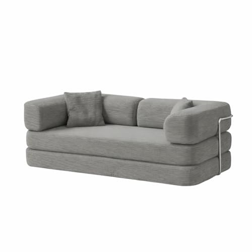 COMPRIMIBLE Ulises Sofá Modular 2 PLAZAS Convertible en Cama Familiar de Pana Suave - Sofá Cama Gigante y Versátil para Salón, Cine en Casa y Descanso, Estilo Moderno y Minimalista 96x193x63cm Gris