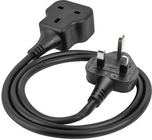 1 Metre Extension Lead, Short Extension Lead Single Socket, 2600W Black Heavy Duty Flat Plug Socket Outdoor Extension Cord, 1 Gang Power Cable Replacement for Graden Office Kitchen, Balck 1m
