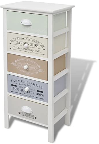 Yamxder Beistellschrank 38x28x86,5 cm 5 Schubladen Französischer Landhausstil Paulowniaholz Mehrzweckschrank für Flur Schlafzimmer Wohnzimmer