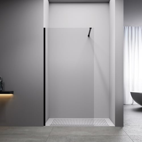Auria Box Doccia Walk In 80 cm h200 - Cristallo Temperato Trasparente 8mm Anticalcare con Profilo e Barra di Sostegno in Nero Opaco ad Installazione Reversibile - Mod. Cleò