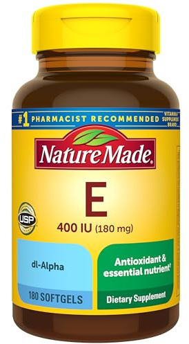 Nature Made Vitamin E 180 mg (400 IU) dl-Alpha, Dietary Supplement for Antioxidant and Skin Support, 180 Softgels, 180 Day Supply