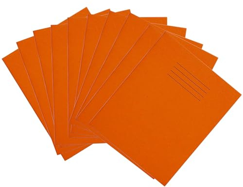 Rhino 8 x 6.5 Exercise Books, 48-Page/Top Half Blank & Bottom Half 12mm Lined Paper Notebook, 10-Pack, Writing Book, Office & School Stationery Supplies, Orange