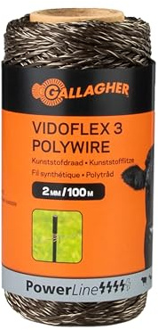 100 m Gallagher Weidezaunlitze Vidoflex 3 (terra) - Elektrozaun Litze - Geeignet für Rinder, Schafe, Rehe & Hirsche, Schweine, Ziegen - UV-stabil und verdrehsicher - Ausgezeichnete Sichtbarkeit