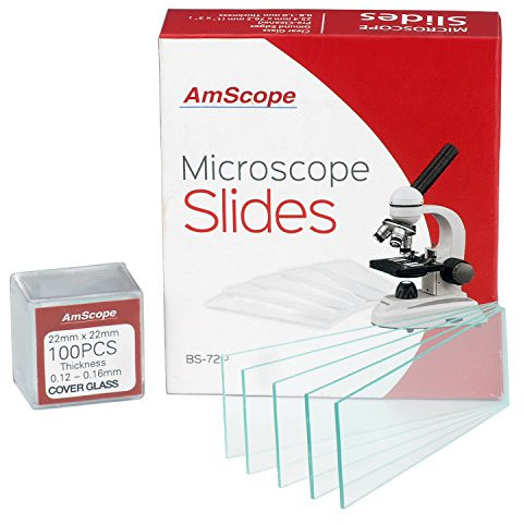 AmScope BS-72P-100S-22 72 Vorgereinigter Blindmikroskop Objektträger mit 100 Quadratischem 22mm x 22mm Deckglas