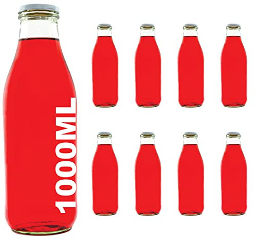 Lot de 8 Bouteilles de lait en verre à goulot large/bouteilles pour jus de fruit vides 1000 ml de boissons alcoolisées que des 1 litre de jus de lait avec capot / couvercle blanc de l'usine de slkfactory