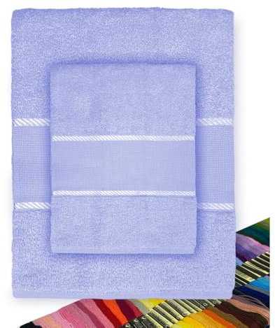 Tex family Set Asciugamani Spugna Tela Aida da ricamare Punto Croce 1+1 Viso E OSPITE con Filato in Omaggio - Lilla