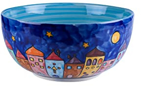 Gall&Zick Salatschüssel Schale Keramik Handbemalt Bunt (Blau, Groß)