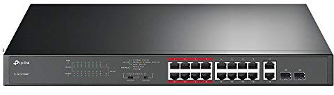 TP-Link TL-SL1218MP 16 Ports PoE + 10/100 + 2-Port Gigabit Ethernet Non géré PoE Commutateur avec 2 Slots Gigabit Combo SFP (16 PoE + Ports + 2 Ports Gigabit RJ45 + 2 emplacements SFP, 192