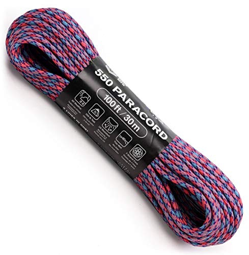 Atwood Rope MFG 550 Paracord 100 Feet 7-Strand Core Nylon Parachute Cord Outside Survival Gear Made in USA | Lanyards, Bracelets, Handle Wraps, Keychain (Cotton Candy)