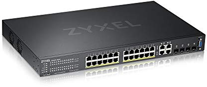 Zyxel Netzwerk Switch 24 Port | L2+ Managed GbE PoE+ | GS2220-28HP | 24x PoE mit 375W Budget + 4x Gigabit RJ-45/SFP Combo Ports, Lüfterlos, NebulaFlex, L2 Multicast, IGMP Snooping, MVR, VLAN