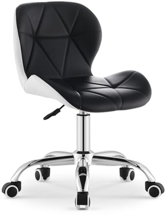 TUKAILAI Bürostuhl Ergonomisch aus Kunstleder, Verstellbar Drehstuhl mit Höhenverstellbar 360° Drehbar Rollen,Schreibtischstuhl Color-Blocking-Design für Büro Schlafzimmer,Kinder,Schwarz&Weiß